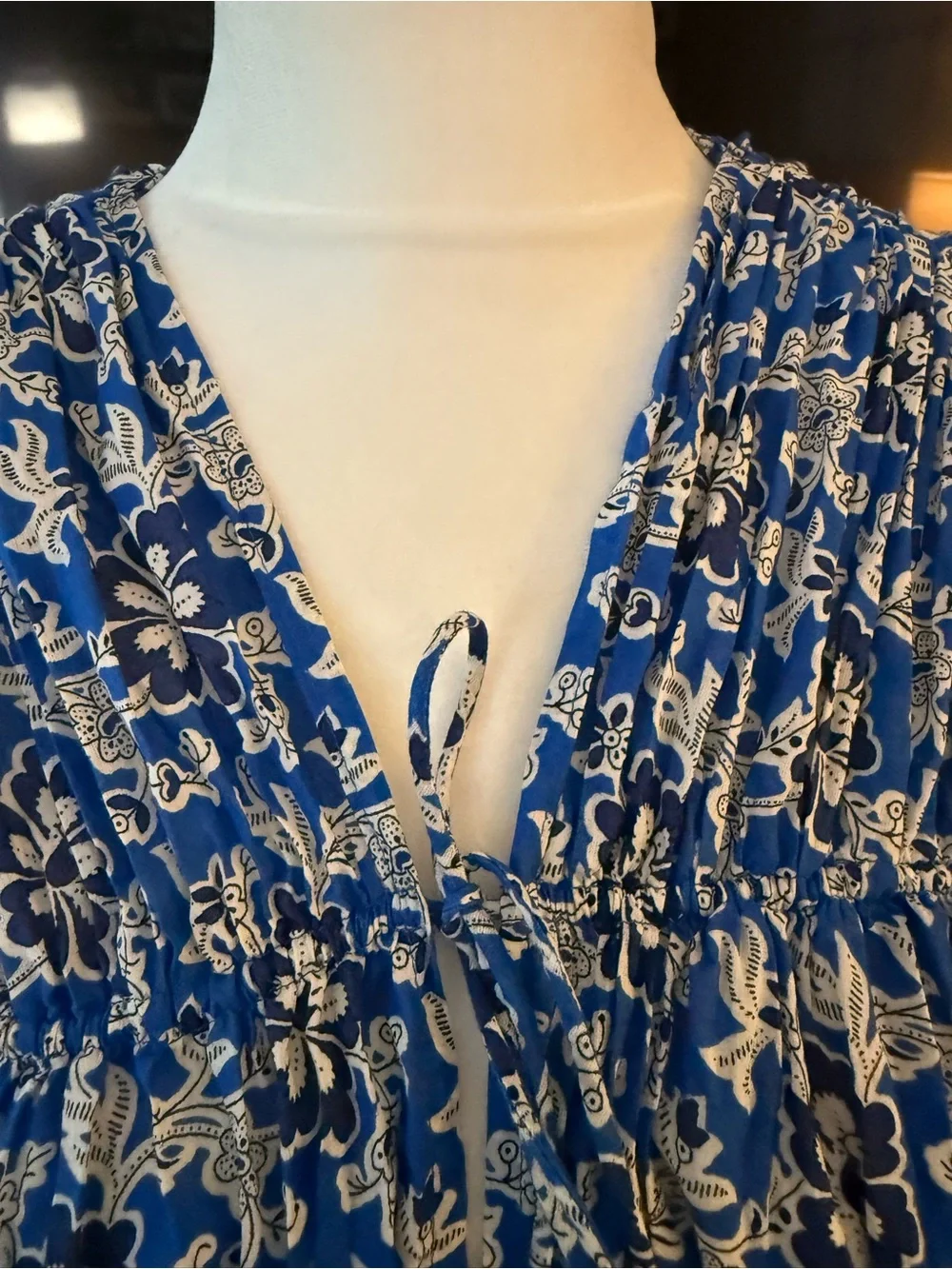 J. Crew Blue Floral Long-Sleeve Smocked Mini Dress